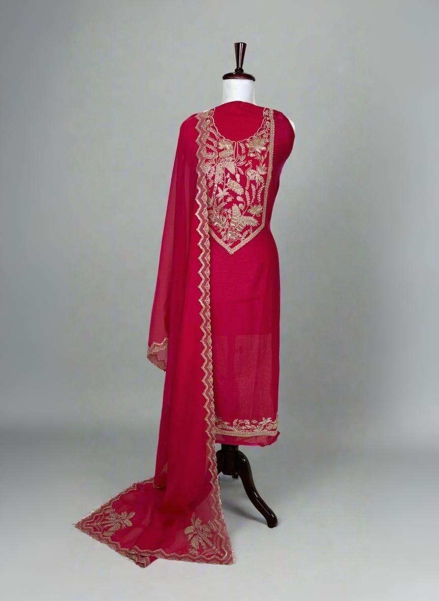 Mulmul Chanderi with Organza dupatta with Zari Embroidery Suit