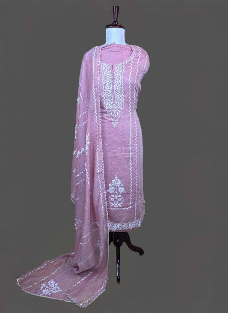 Mulmul Chanderi Applique Suit with Dupatta