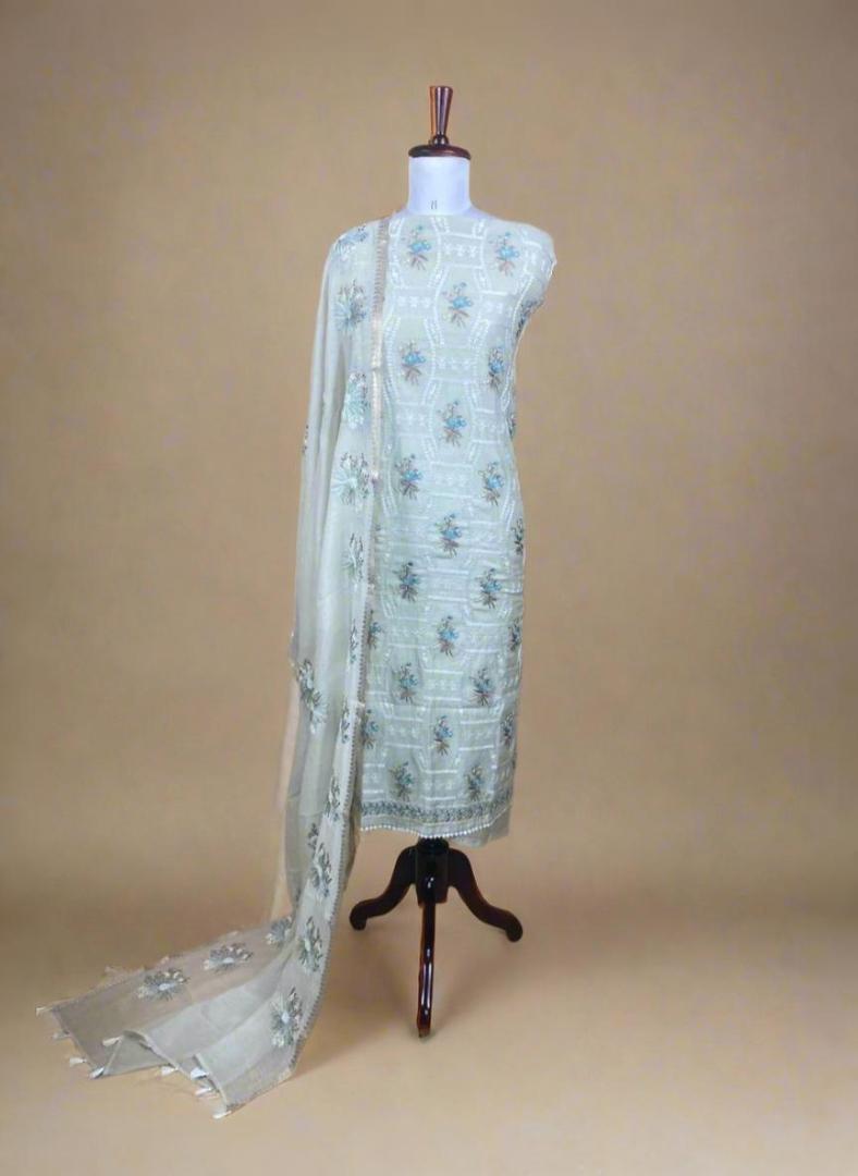 Mulmul Chanderi Thread Embroidery Suit With Dupatta