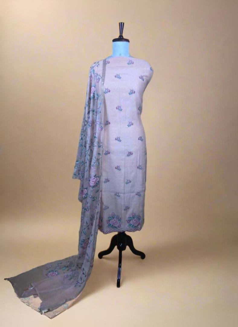 Mulmul Chanderi Cross Stitched Embroidery Suit