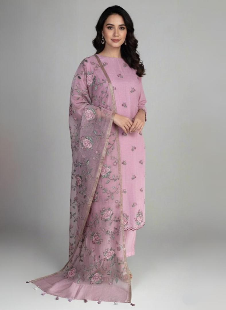 Mulmul Chanderi Cross Stitched Embroidery Suit