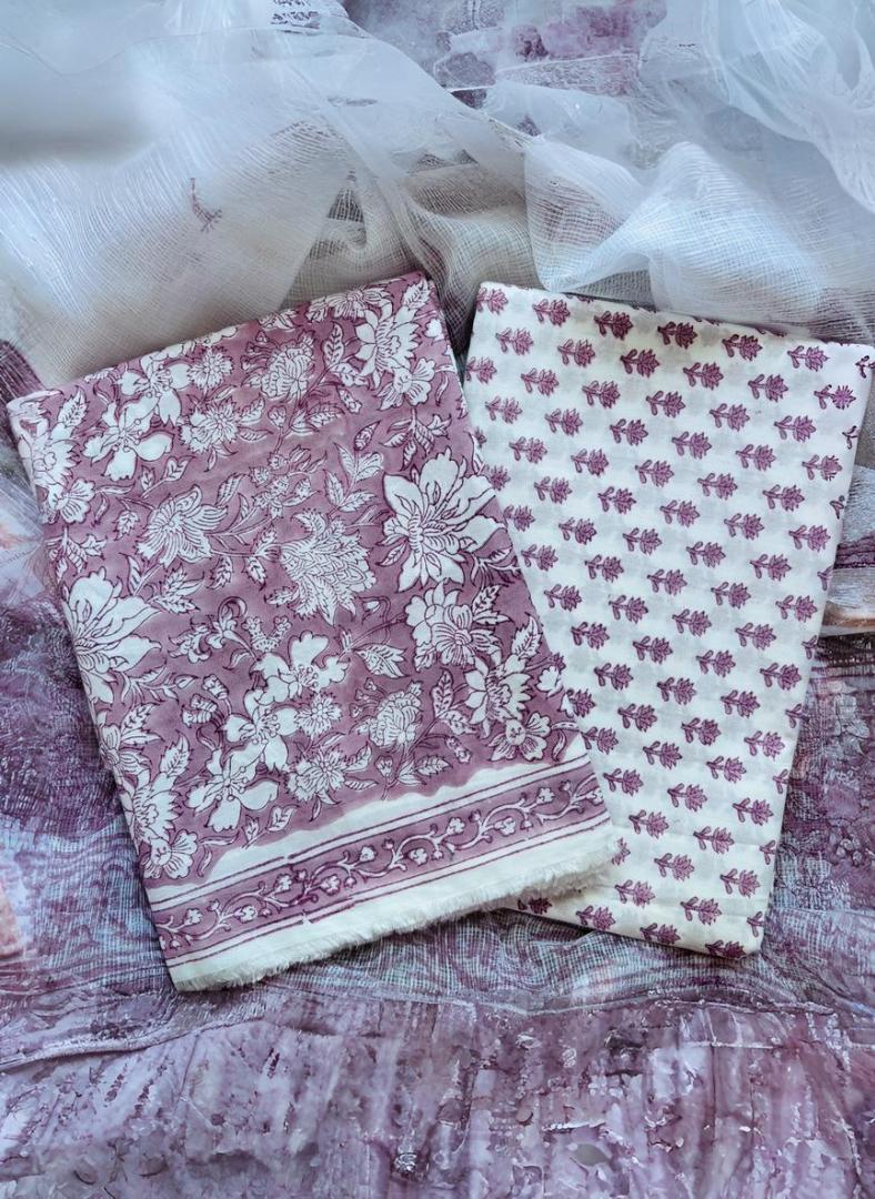 English Pink Pure Cotton Handblock Suit with Kota Dupatta – Daily Wear