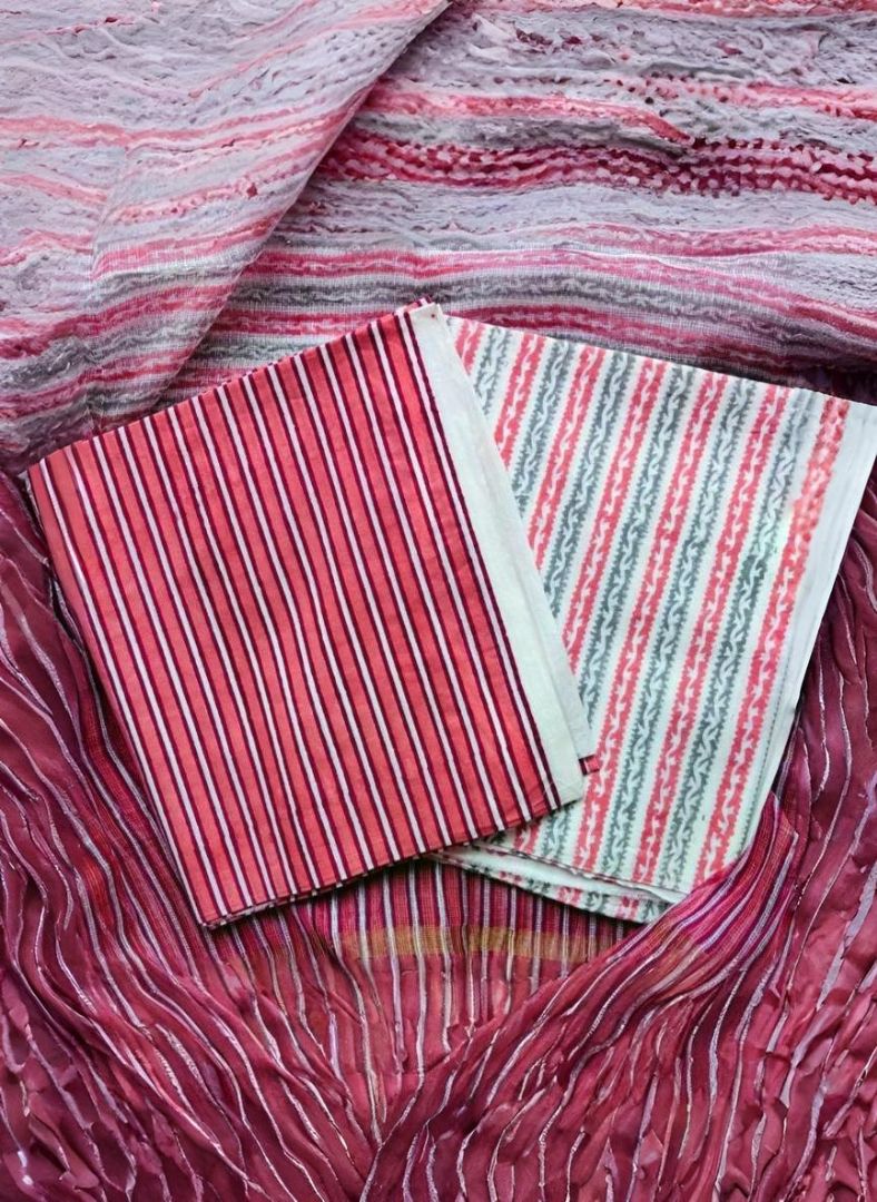 Orange Stripes Pure Cotton Handblock Suit with Kota Dupatta – Daily Wear