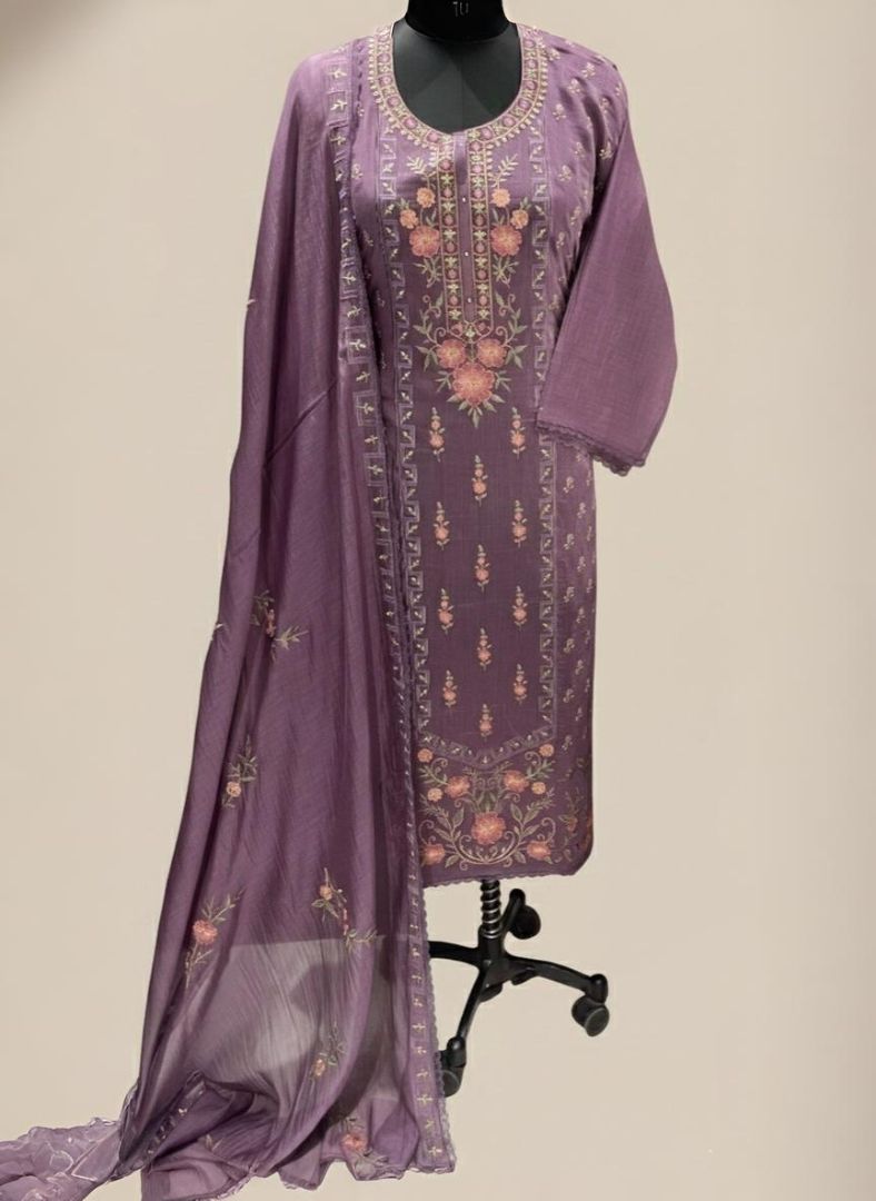 Mulmul chanderi Zari and Thread Embroidery Suit with Dupatta