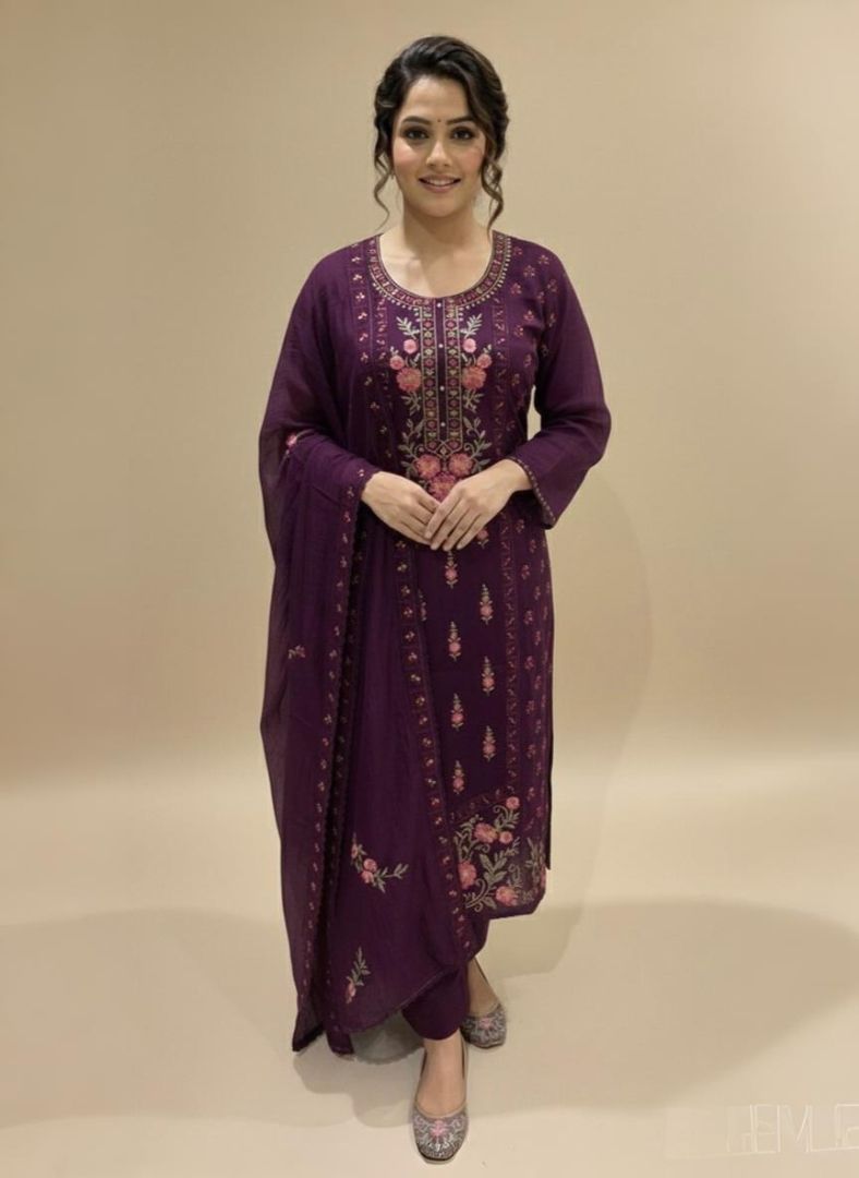 Mulmul chanderi Zari and Thread Embroidery Suit with Dupatta