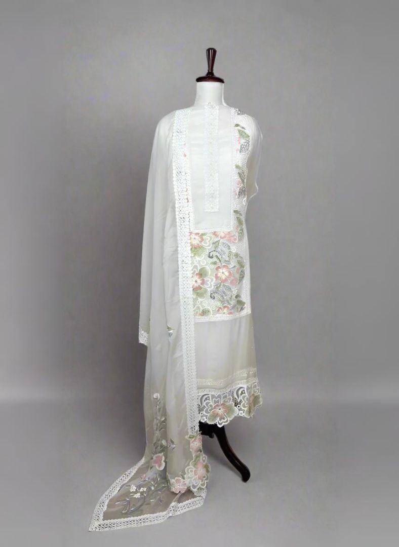 White organza suit with Handpaint and Laces