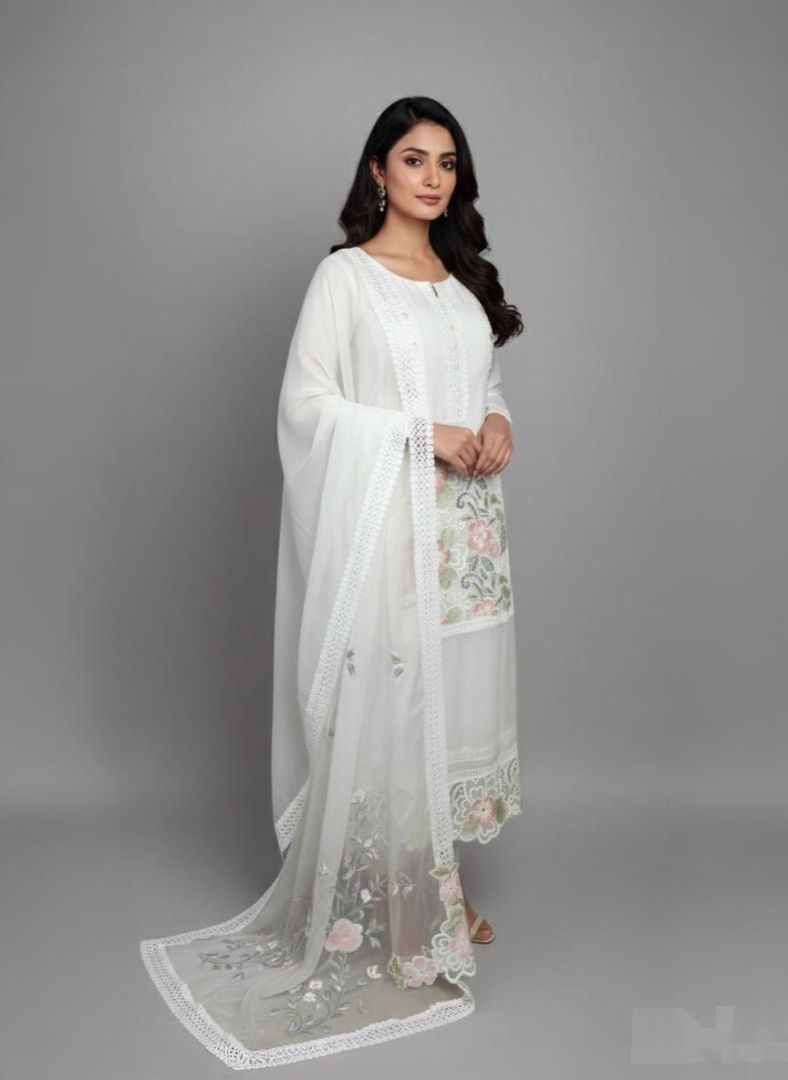 White organza suit with Handpaint and Laces