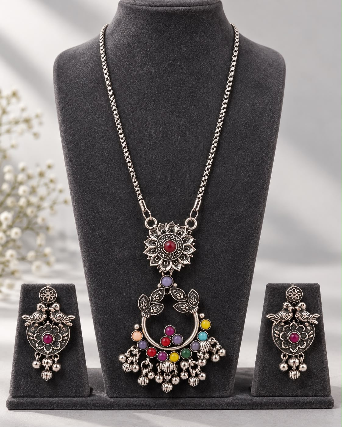 Oxidised Antique Necklace with Earrings