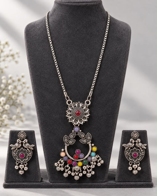 Oxidised Antique Necklace with Earrings