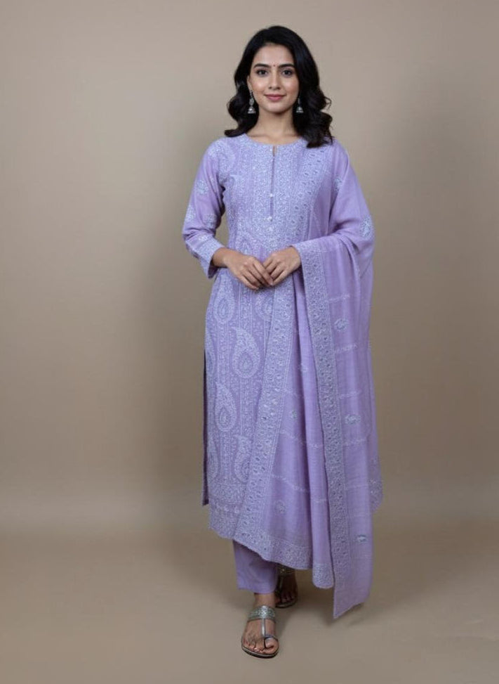 Mulmul Chanderi Silver Highlight with Thread Embroidery Suit