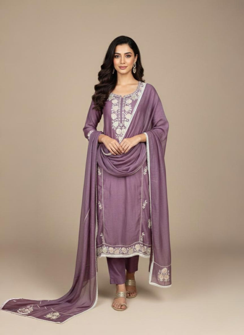 Mulmul Chanderi Suit with Kashmiri Embroidery