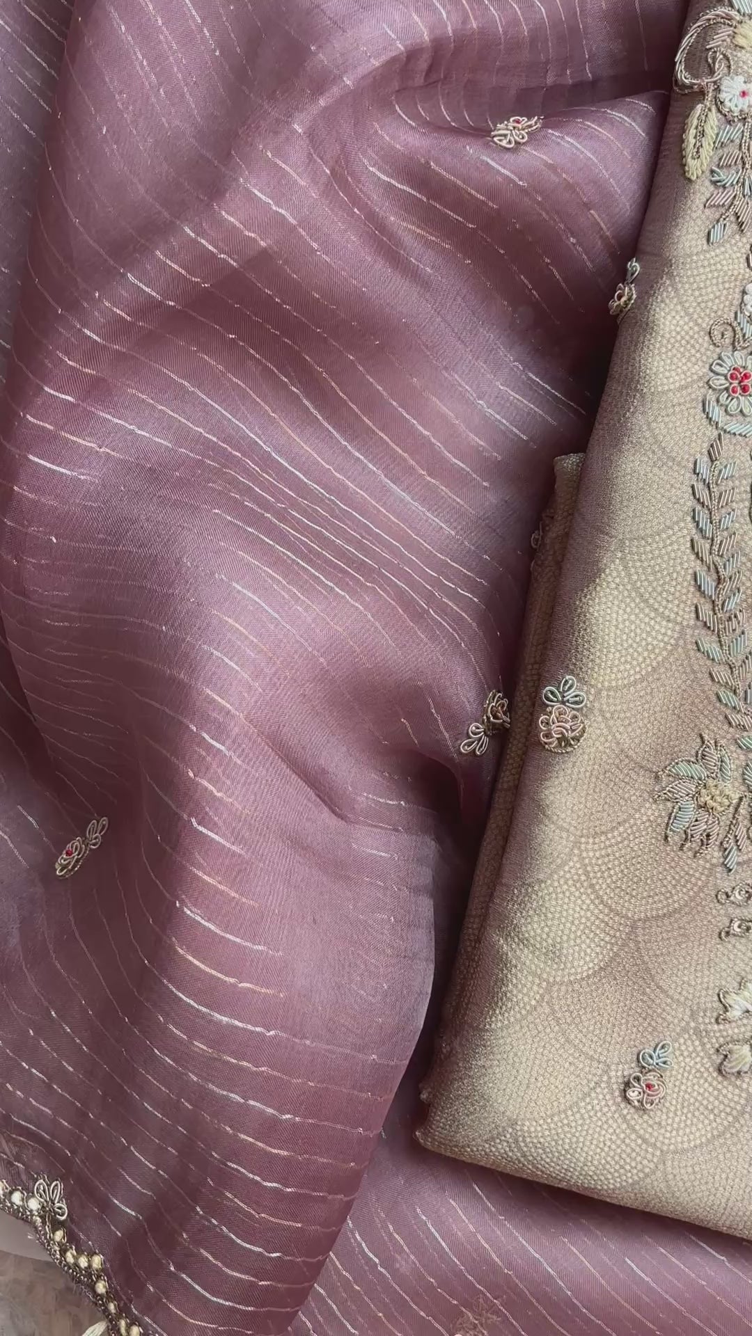 Pure Jacquard Tissue with Zardozi Frenchknot Embroidery Suit