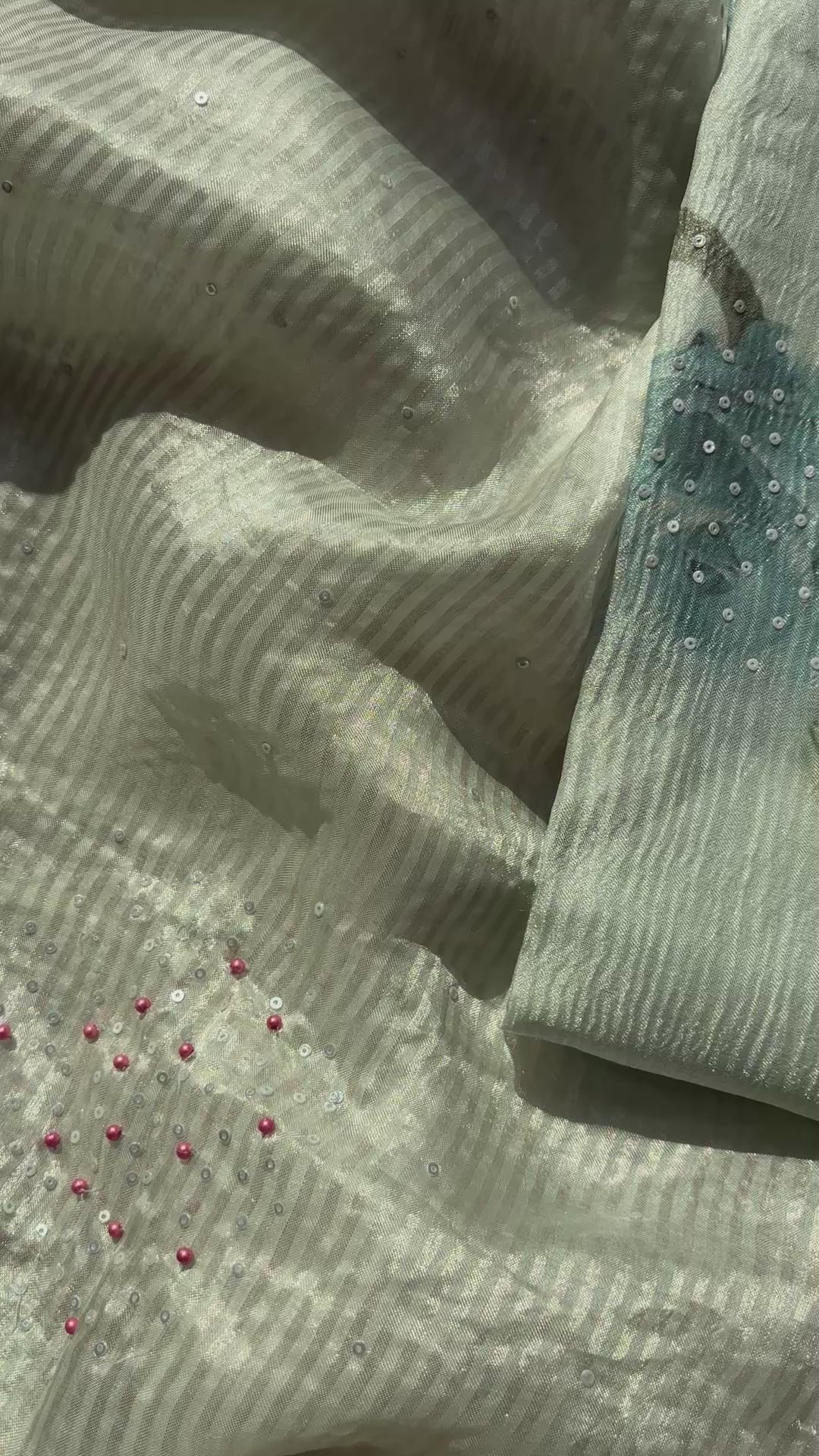 Crinkled Printed Pure Tissue with Sequence Embroidery Suit