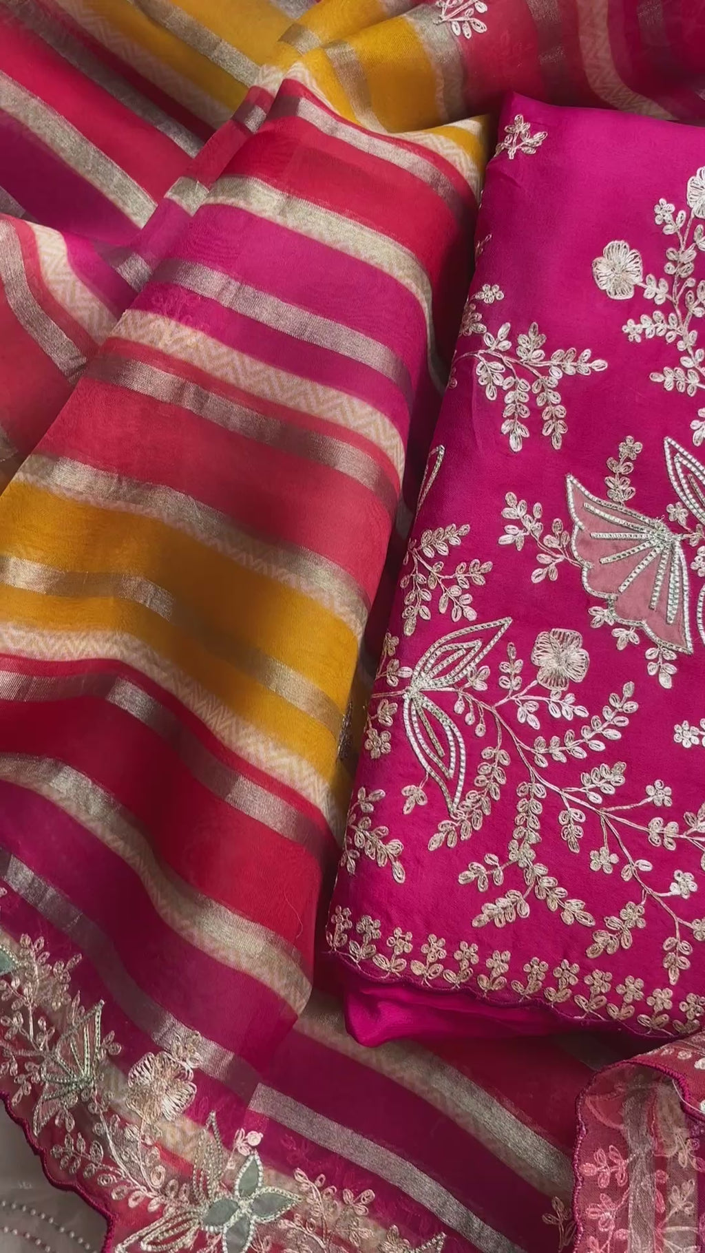 Pure Organza with Pitta Applique Embroidery with multicolour Dupatta