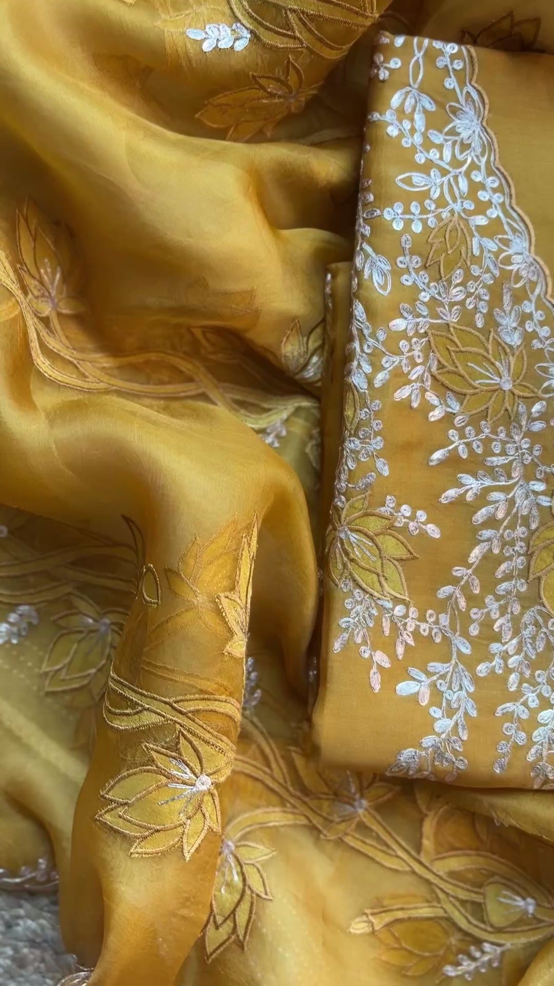 Pure Organza with Pitta Applique leaves Embroidery Suit