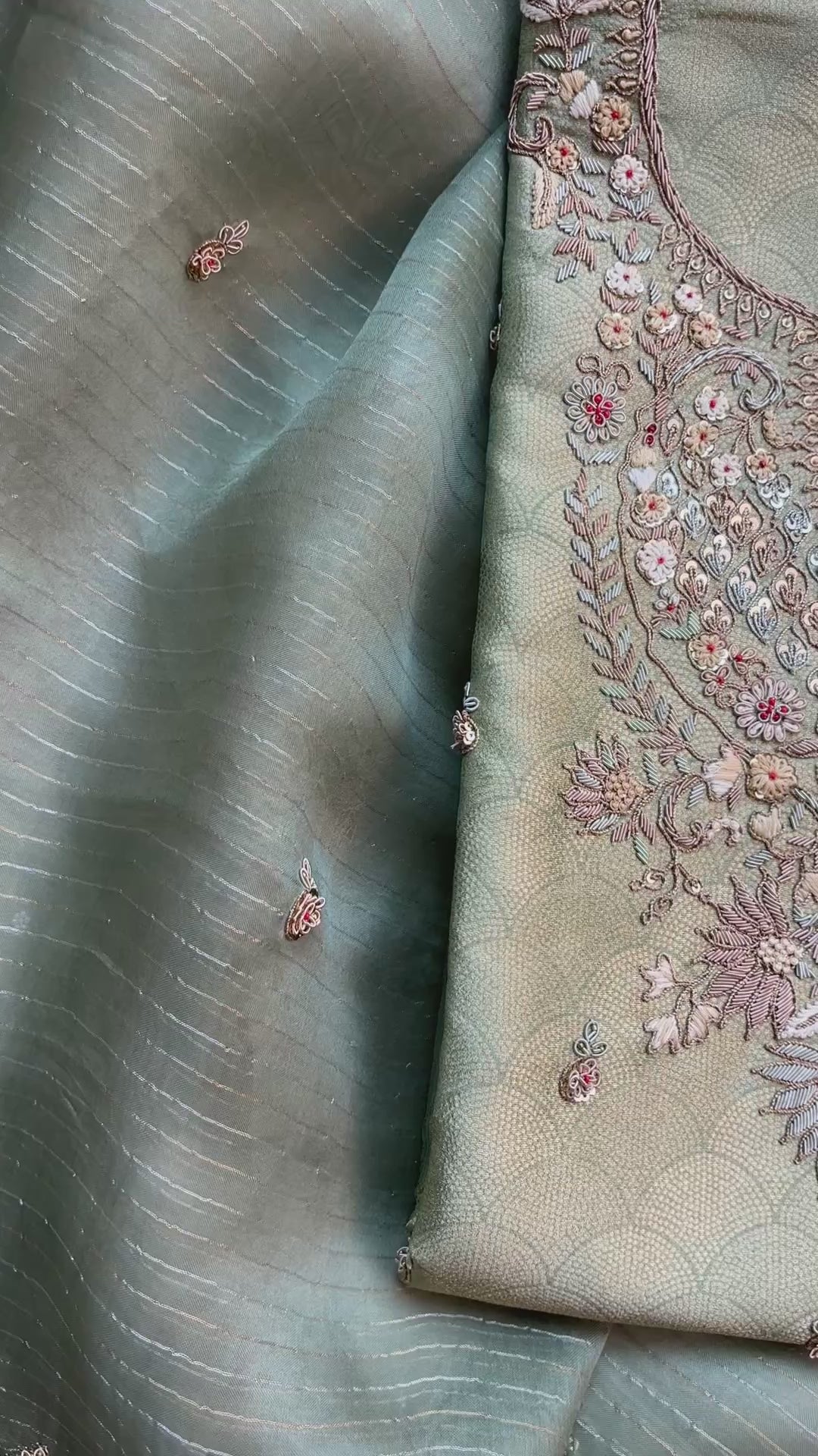 Pure Jacquard Tissue with Zardozi Frenchknot Embroidery Suit