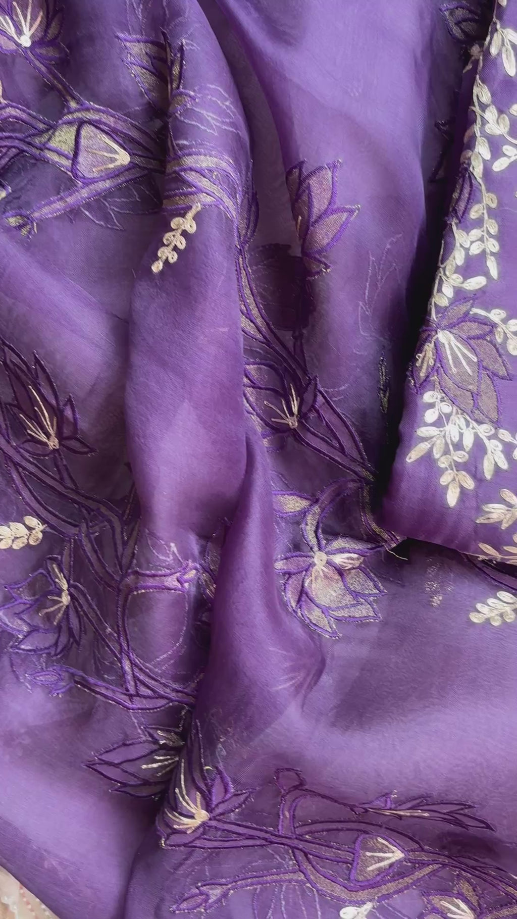 Pure Organza with Pitta Applique leaves Embroidery Suit