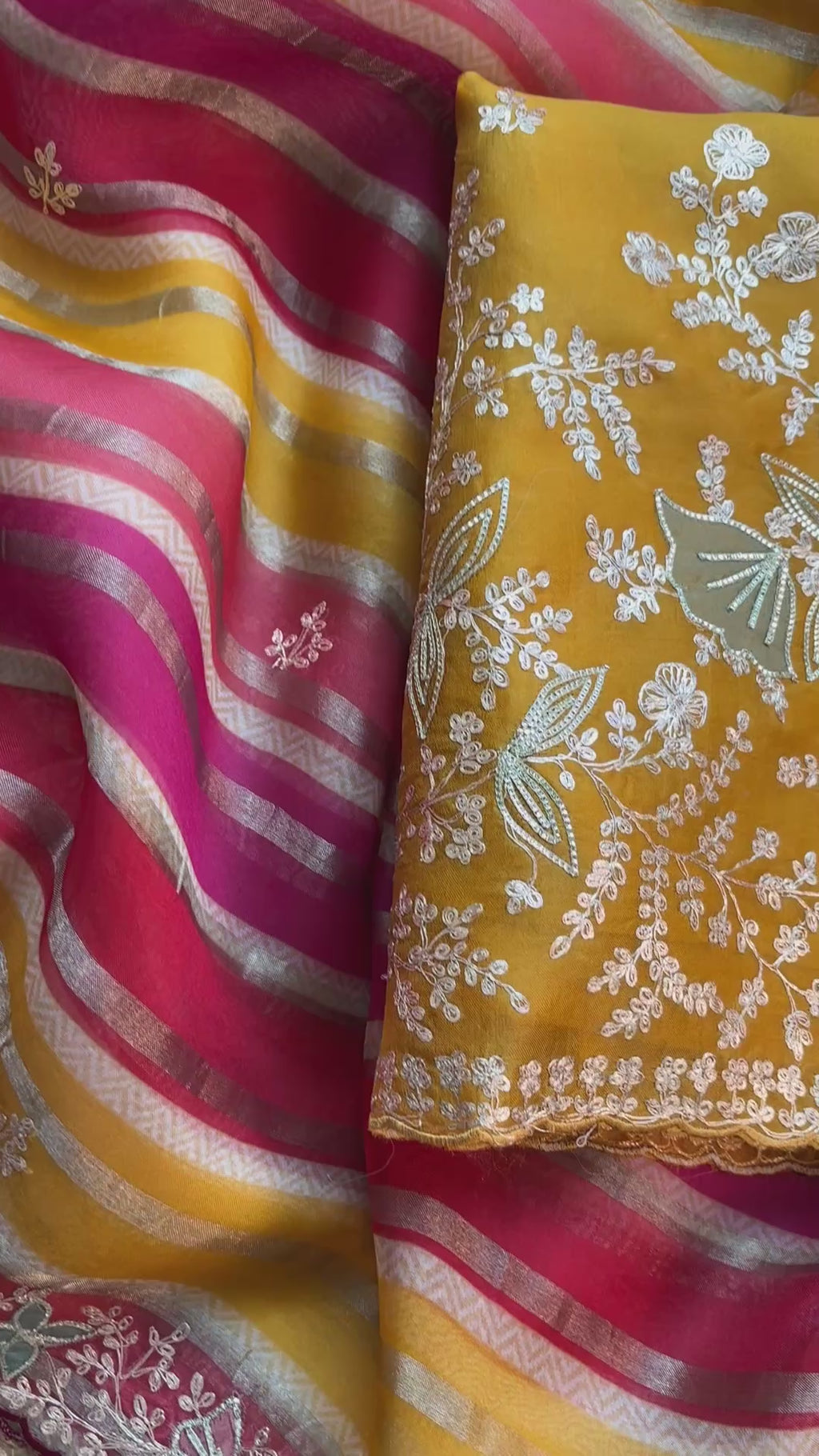 Pure Organza with Pitta Applique Embroidery with multicolour Dupatta