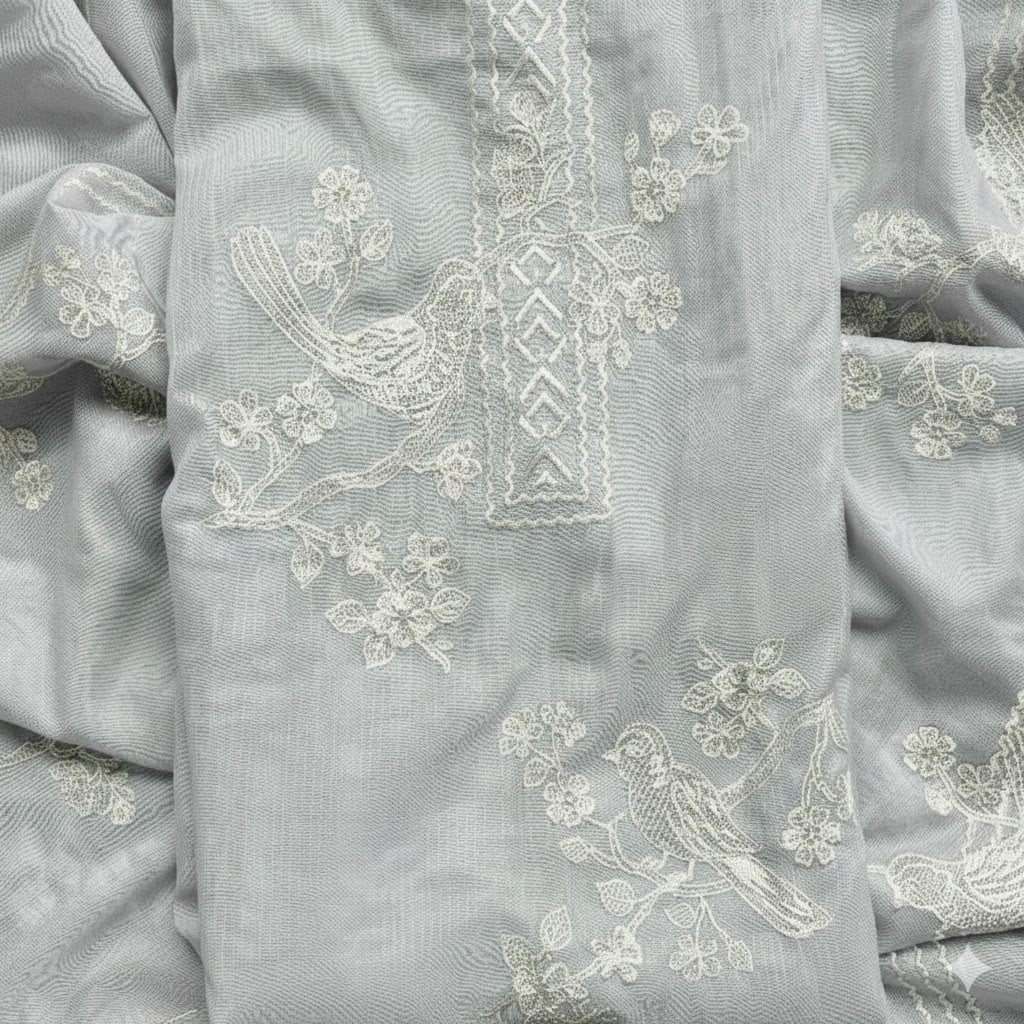 Pure Mulmul Chanderi with stripes and birds embroidery Suit