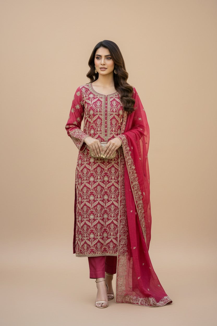 Jaal-e-Bahaar Mulmul Chanderi Unstitched Suit
