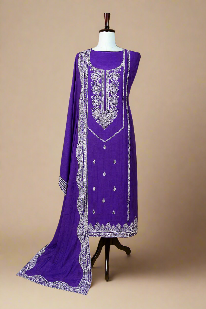 Mulmul Chanderi Sequins Embroidery Suit with Dupatta